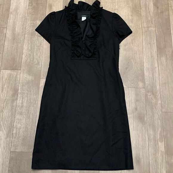 Womens J. Crew Madeline Wool Blend Ruffled Shortsleeve Black Casual Dress‎ - Picture 1 of 9